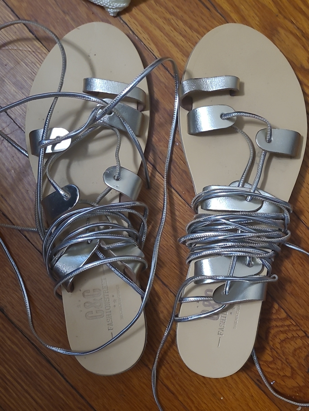 Hand made gold tone leather sandals from Greece